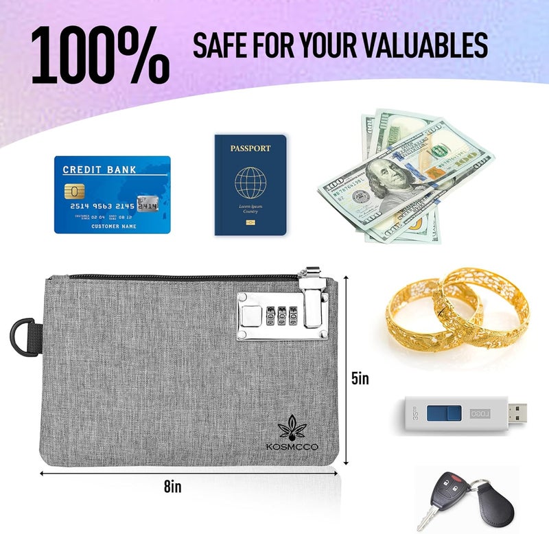 KOSMCCO 2Pcs Lockable Money Bag - 5x8 Inches Durable Nylon Locking Bank Bag Coin Purse for Cash, Jewelry, Passports, Medicine, Credit Cards and Valuable Storage Cash Pouch (Black & Grey) - Image 5